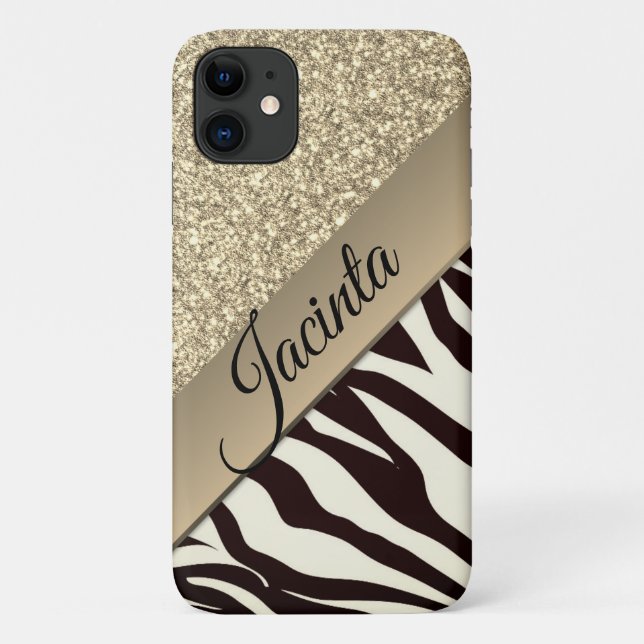  Gold Glam Glitter Zebra Print Personalised Case-Mate iPhone Case (Back)