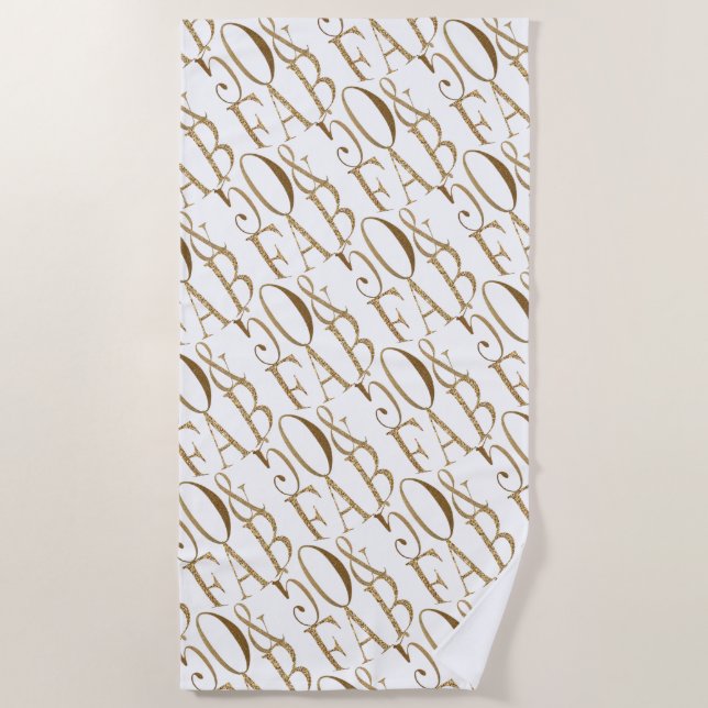 Gold Glam Glitz 50 & Fabulous Pattern Beach Towel (Front)