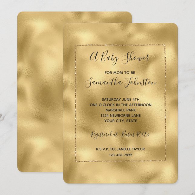 Gold Glam Glitz Baby Shower Invitation (Front/Back)