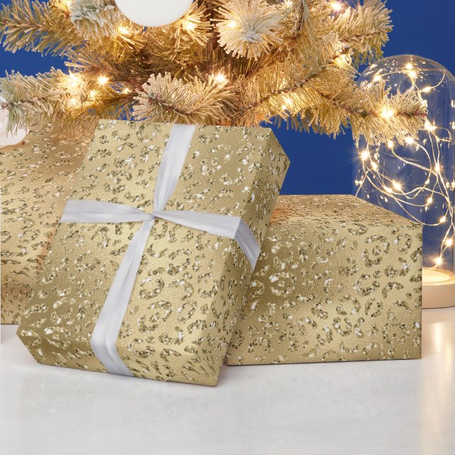 Gold Glam Glitzy Glitter Leopard Print Wrapping Paper (Holidays)