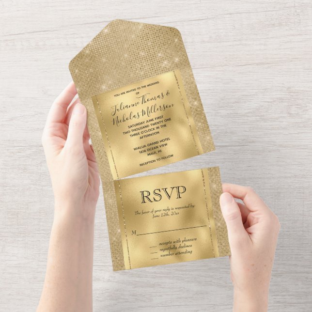 Gold Glam Glitzy Sparkle All In One Invitation (Tearaway)