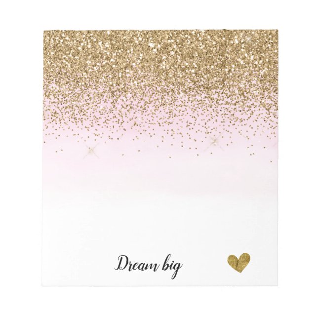 Gold Glam Glitzy Sparkle Glitter Pink Ombre Notepad (Front)