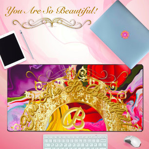 Gold Glam Initial B Monogram Motivation Abstract  Desk Mat