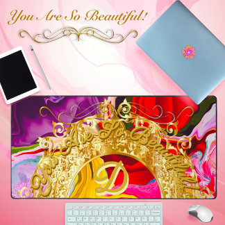 Gold Glam Initial D Monogram Motivation Abstract Desk Mat