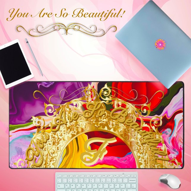 Gold Glam Initial F Monogram Motivation Abstract  Desk Mat (Creator Uploaded)