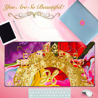 Gold Glam Initial H Monogram Motivation Abstract Desk Mat