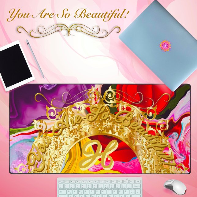 Gold Glam Initial H Monogram Motivation Abstract  Desk Mat (Creator Uploaded)