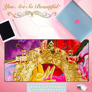 Gold Glam Initial M Monogram Motivation Abstract Desk Mat