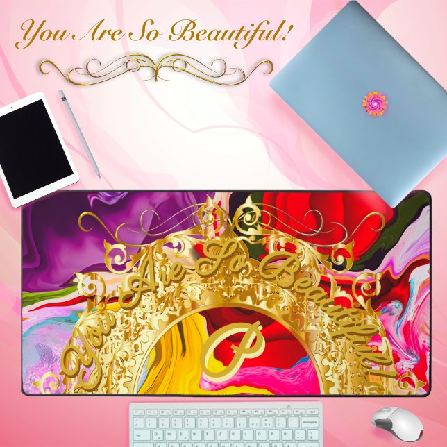Gold Glam Initial P Monogram Motivation Abstract  Desk Mat (Creator Uploaded)