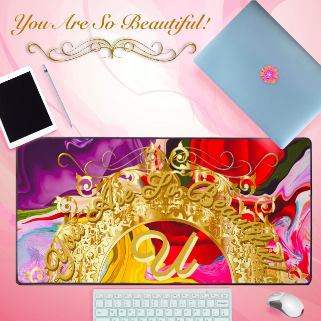 Gold Glam Initial U Monogram Motivation Abstract  Desk Mat (Creator Uploaded)