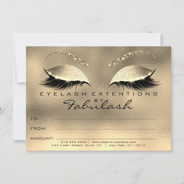 Gold Glam Lashes Extension Makeup Certificate Gift (Front)