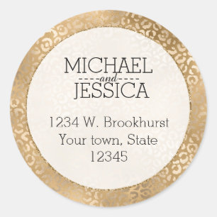 Gold Glam Leopard Print Personalised Address Classic Round Sticker