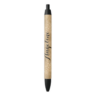 Gold Glam Leopard Print Personalized Black Ink Pen