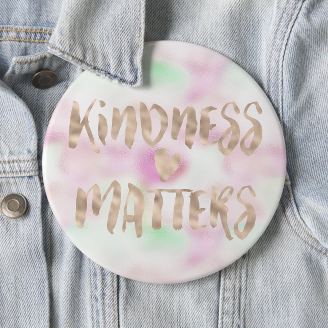 Gold Glam Mint Pink Tie Dye Kindness Matters Heart 6 Cm Round Badge (In Situ)