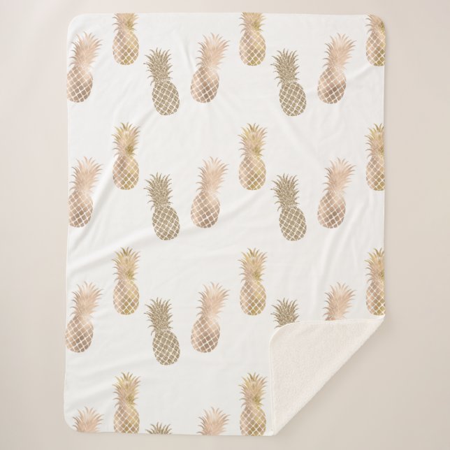 Gold Glam Pineapples Sherpa Blanket (Front)