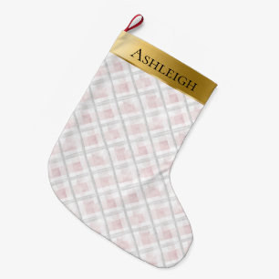 Gold Glam Pink White Heart Stripes Christmas Large Christmas Stocking