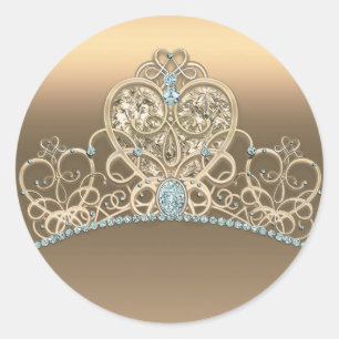 Gold Glam Princess Heart Tiara Birthday Party Classic Round Sticker