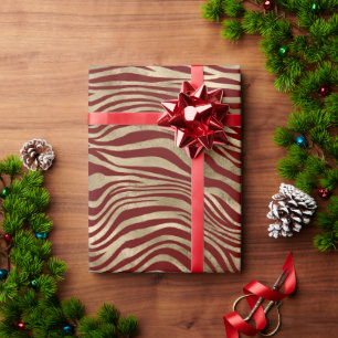 Gold Glam Red Zebra Print Wrapping Paper