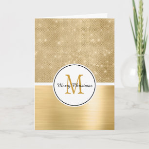 Gold Glam Sparkle Monogram Christmas Card