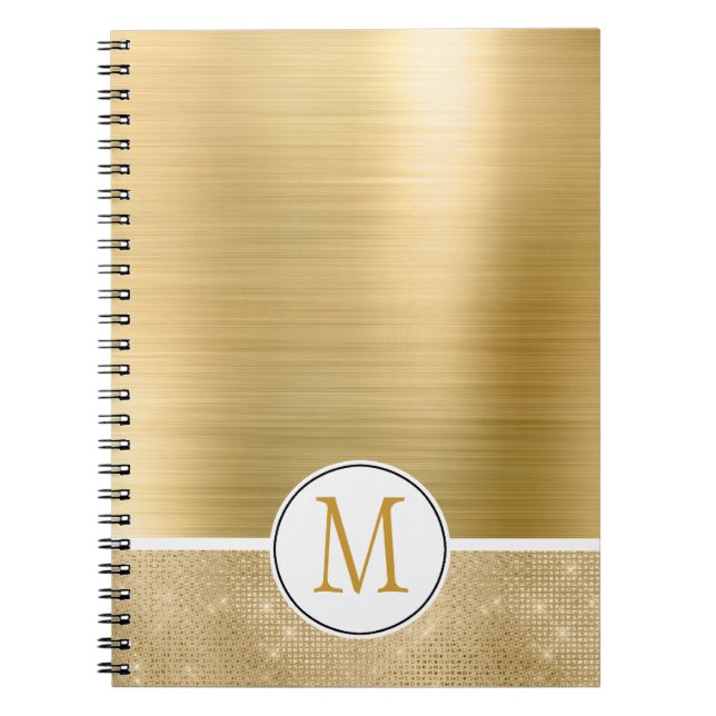 Gold Glam Sparkle Monogram Notebook (Front)