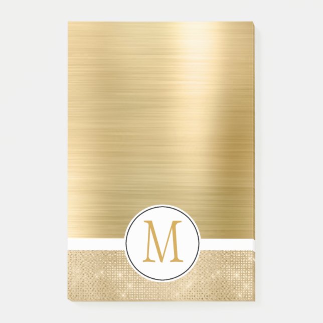 Gold Glam Sparkle Monogram Post-it Notes (Front)