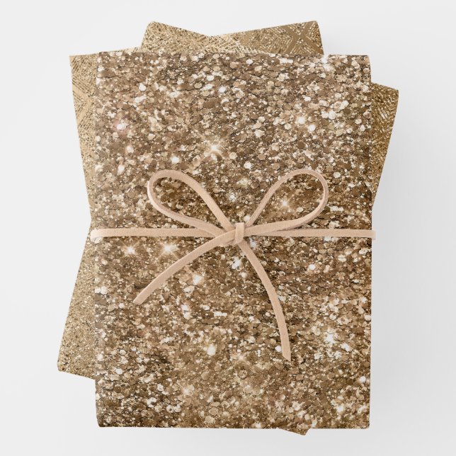 Gold Glam Sparkling Glitter      Wrapping Paper Sheet (In situ)