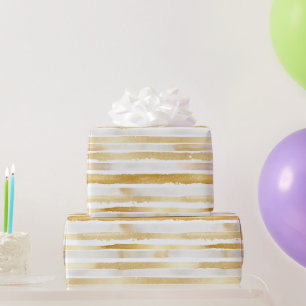 Gold Glam Stripes Birthday Wrapping Paper