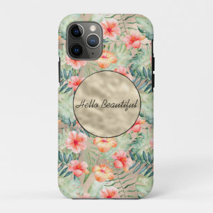 Gold Glam Tropical Pink Peach Hibiscus           Case-Mate iPhone Case
