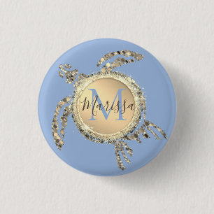 Gold Glam Turtle Monogram Button