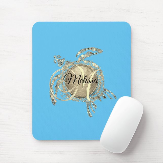 Gold Glam Turtle Monogram Mouse Pad (With Mouse)