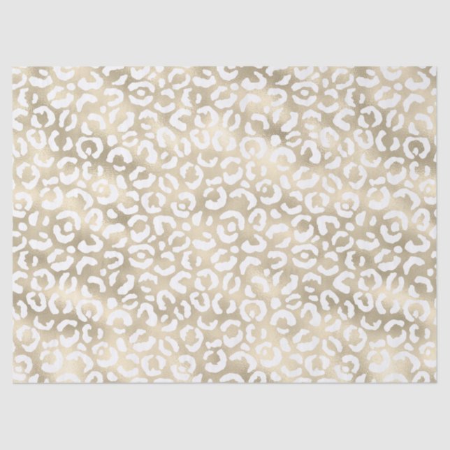 Gold Glam White Leopard Print Tissue Paper (Front)
