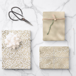 Gold Glam White Leopard Print Wrapping Paper Sheet
