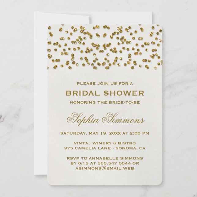Gold Glamour Glitter Confetti Bridal Shower Invitation (Front)