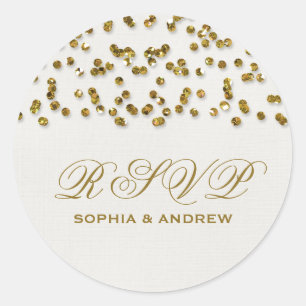 Gold Glamour Glitter Confetti RSVP Classic Round Sticker