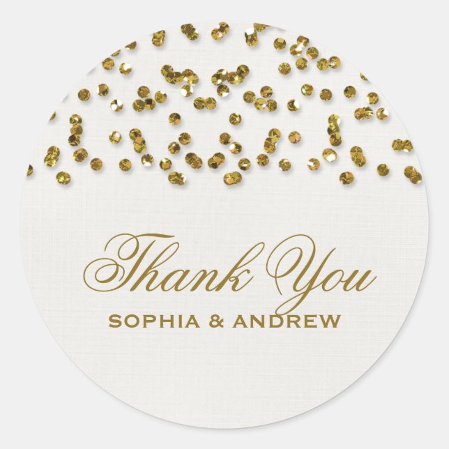 Gold Glamour Glitter Confetti Thank You Sticker (Front)
