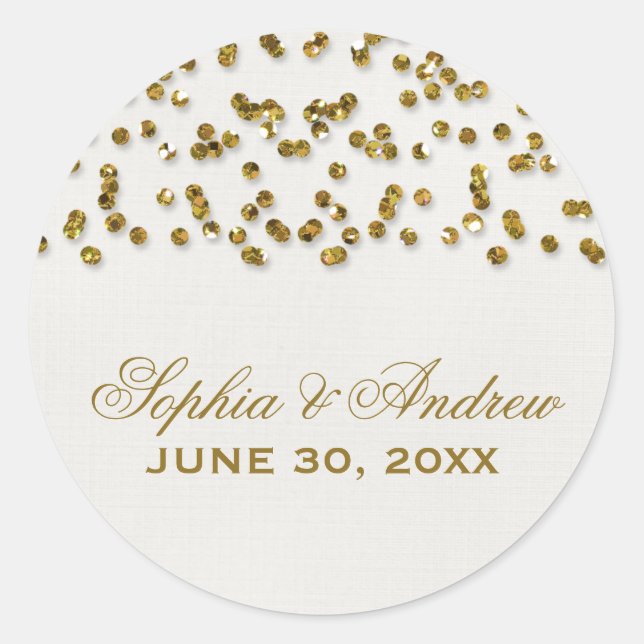 Gold Glamour Glitter Confetti Wedding Sticker (Front)