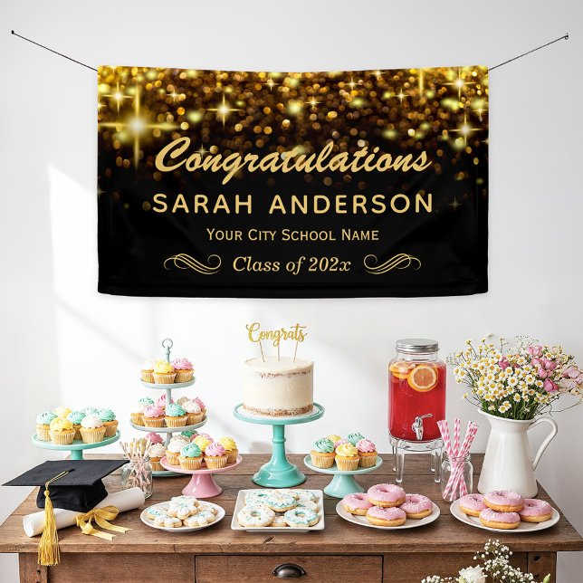 Gold Glamour Glitter Sparkles Graduation Party Banner (Creator Uploaded)
