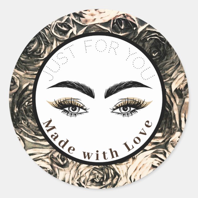 Gold Glamour Rose Glam Lashes Makeup Eyes Classic Round Sticker (Front)
