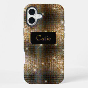 Gold glamourous sequins sparkling dots iPhone 16 plus case