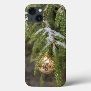 Gold Glass Christmas Ornament On Evergreen Tree iPhone 13 Case