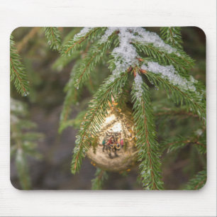 Gold Glass Christmas Ornament On Evergreen Tree Mouse Pad