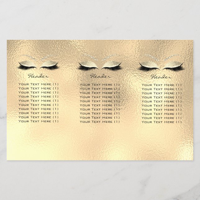 Gold Glass Makeup Eyes Lashes DL 3 Leaflet Flyer (Back)