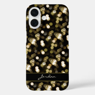 Gold Glimmer Bokeh Sparkle Lights w/ Name iPhone 16 Case