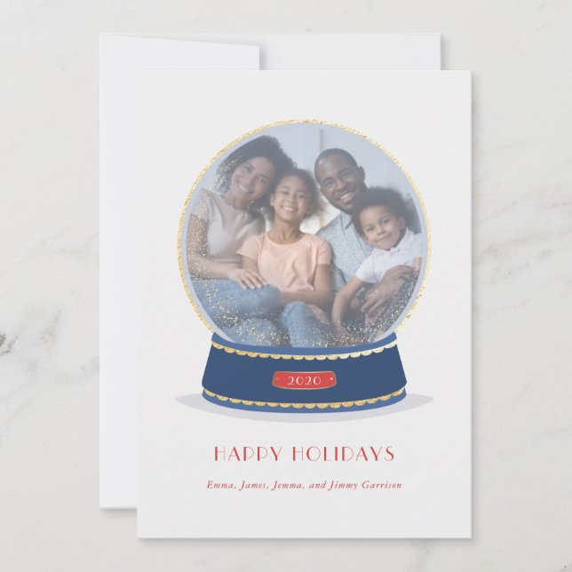 Gold Glimmer Snow Globe Holiday Card (Front)