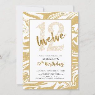 Gold Glitter 12th Birthday Modern Typography Invitation