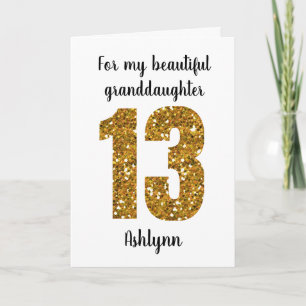 Gold Glitter 13th Birthday Granddaughter Card