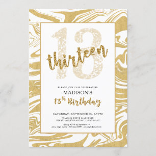 Gold Glitter 13th Birthday Modern Script Invitation
