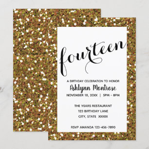 Gold Glitter 14th Birthday Invitation