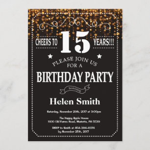 Gold Glitter 15th Birthday Invitation