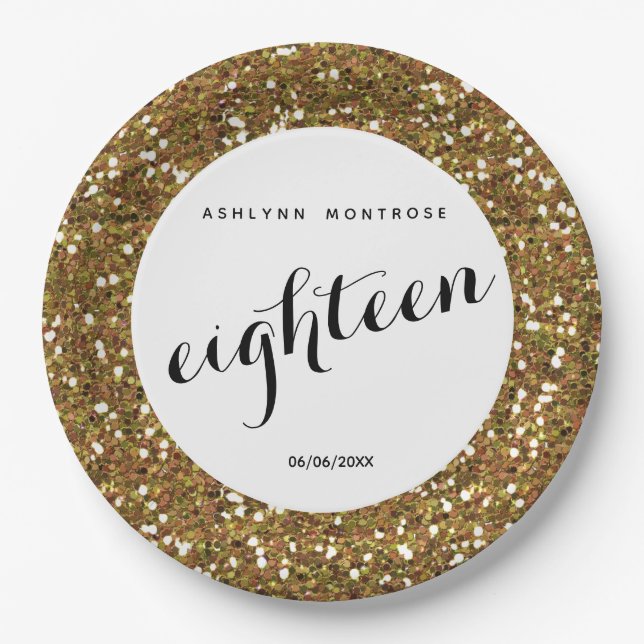 Gold Glitter 18th Birthday Paper Plate (Front)